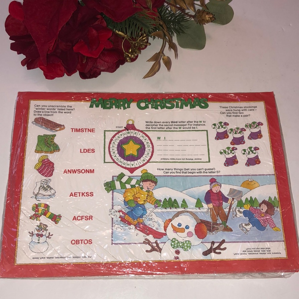 Christmas Activity Paper Place Mats Current 1988 Set of 28 Vintage Current